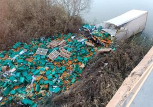 MEYVE YÜKLÜ KAMYON DEREYE UÇTU: 1 ÖLÜ