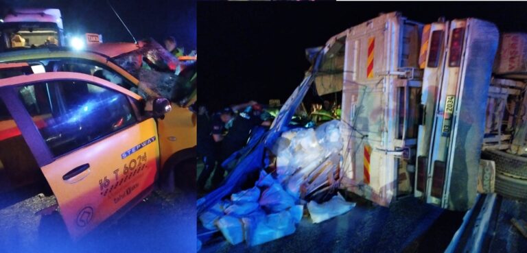 TAKSİ TIRA ÇARPTI; 1 ÖLÜ, 2 YARALI